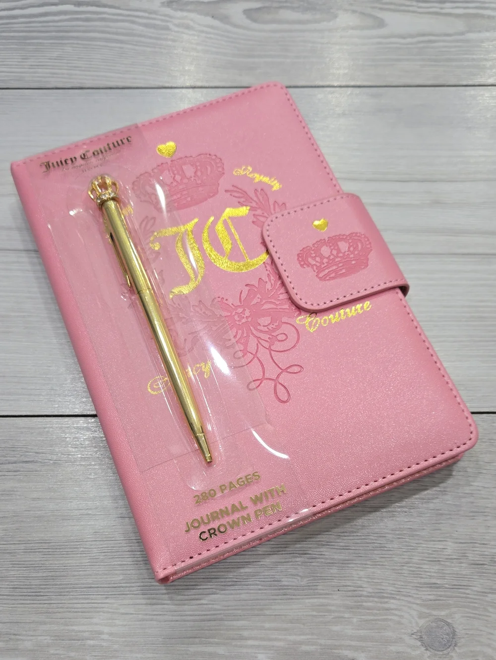 Juicy Couture Pink Notebook with Gold Crown Pen Set